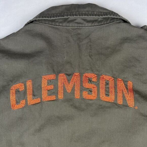 Stepforward Large Clemson Embroidered 100% Cotton Army Green Long Sleeve Top - Picture 8 of 9
